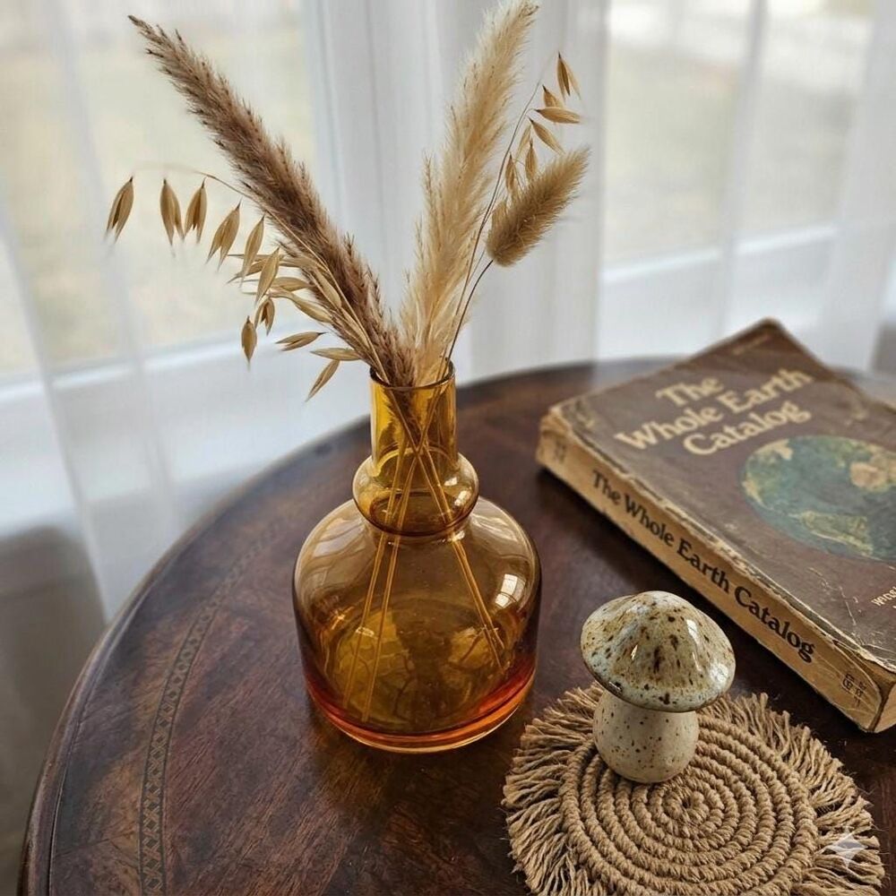 Vintage 1970s Amber Glass Bud Vase